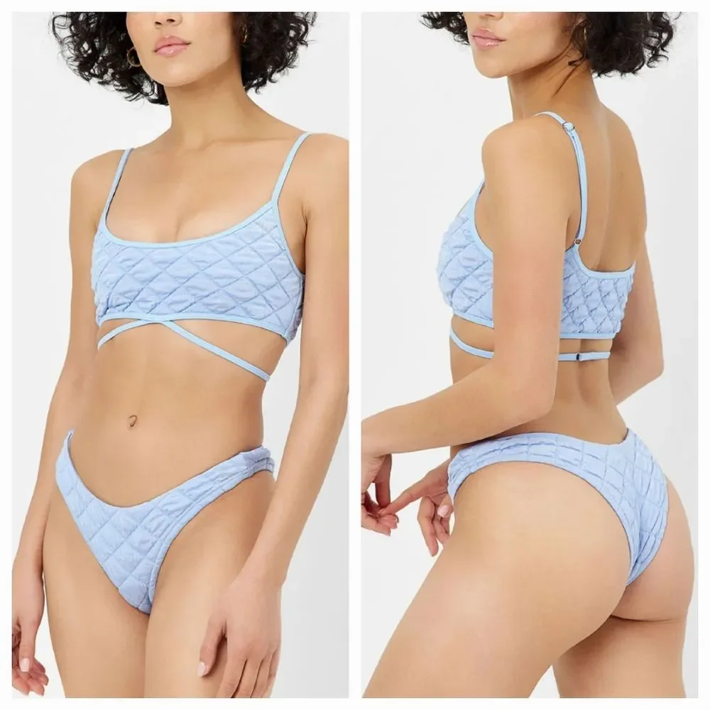 NEW Frankies Bikinis Katarina Waco & Dawson Cheeky Bikini Set in Baby Blue Large